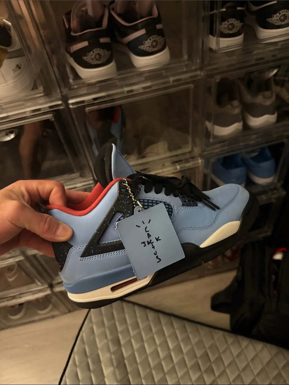 Jordan Men’s Powder Blue and Black Sneakers with Red Lining